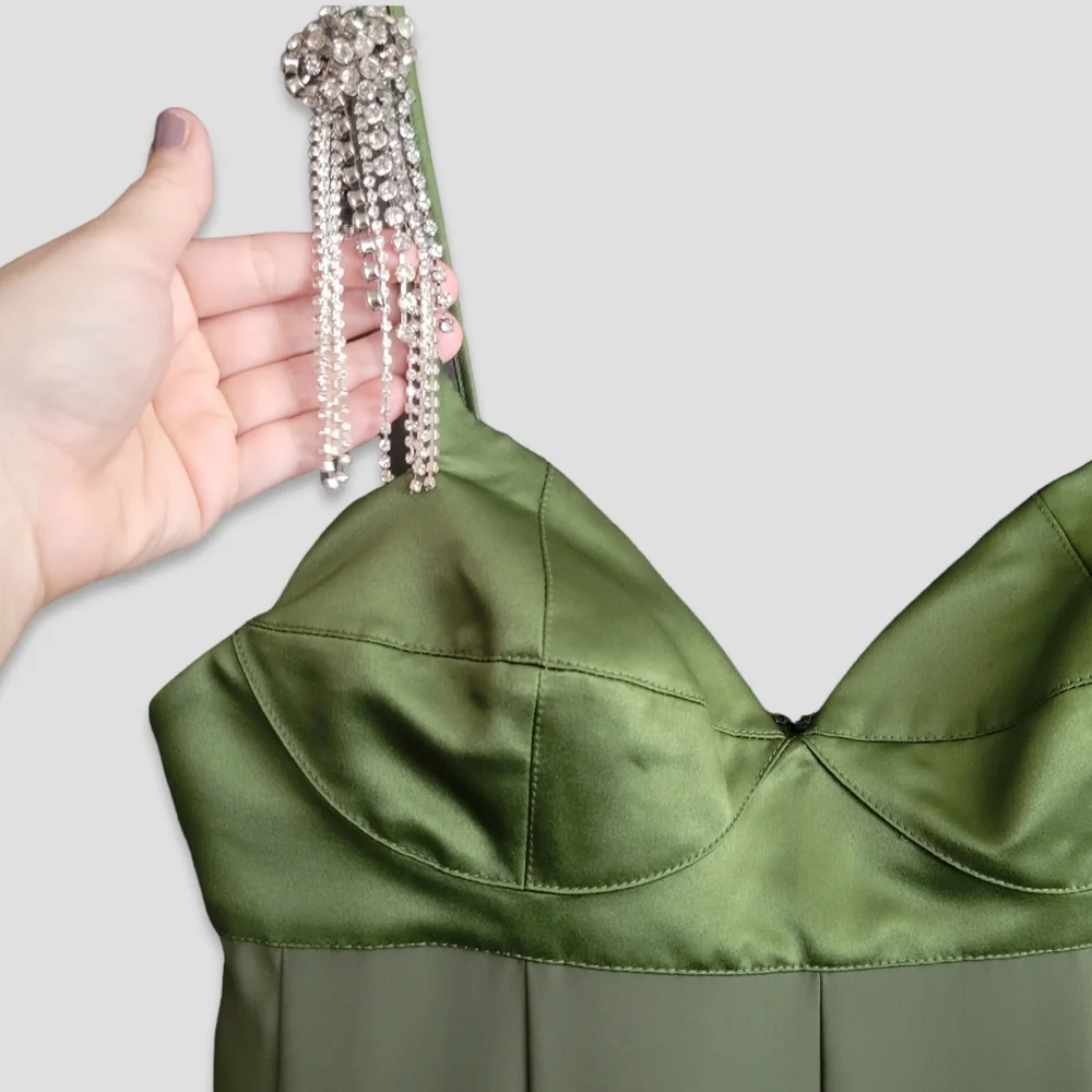 3.1 PHILLIP LIM Fluid Flare Bustier Prom Gown Olive Green - Picture 6 of 16
